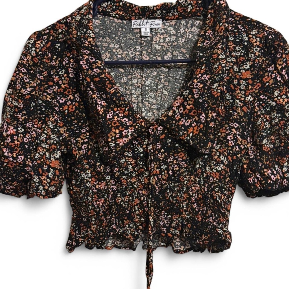 Ralph Rose Floral Crop Top - Black and Pink